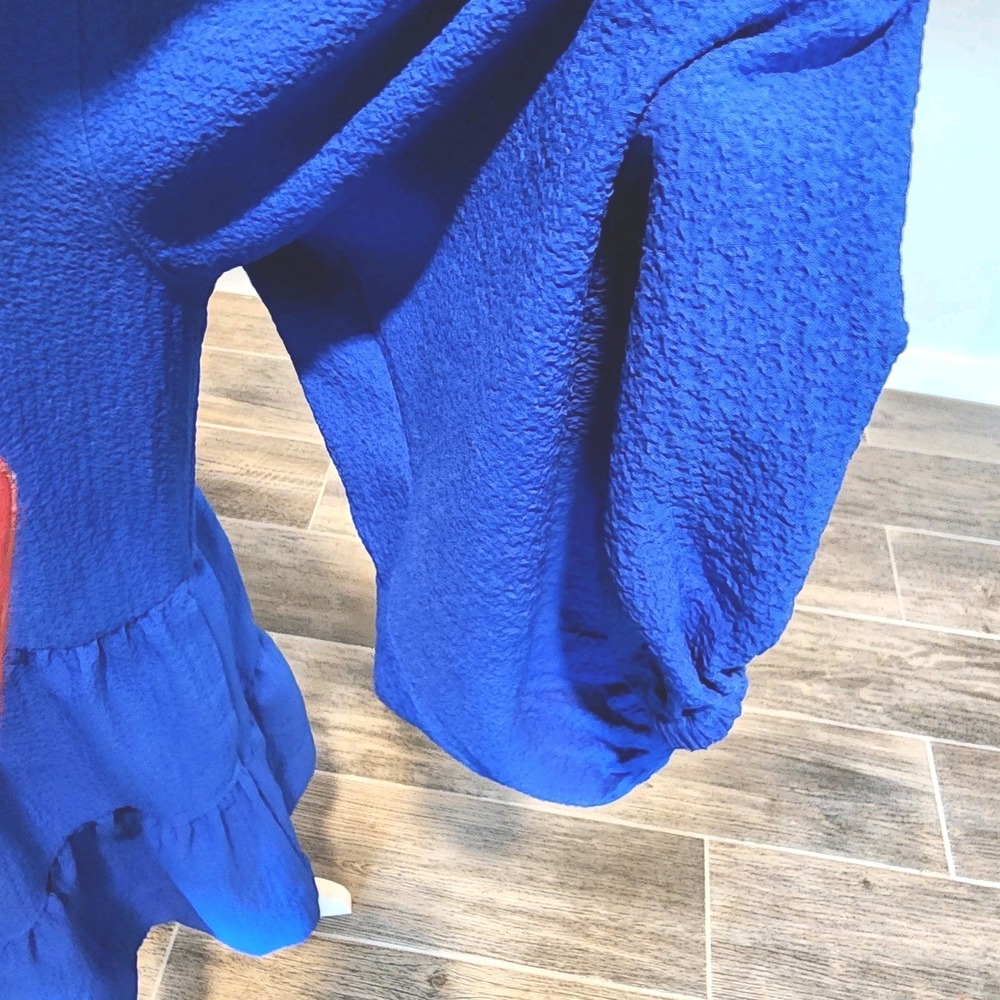DKNY Dress Womens 12 Royal Blue Tiered Pockets Stretch‎ Prairie Feminine Flowy - Picture 6 of 11